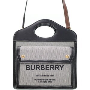 Burberry Two Tone Canvas Leather Pocket Bag
